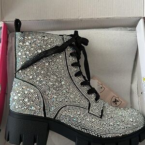 Hey Girl by Corkys Black and Silver Crystal Combat Boots